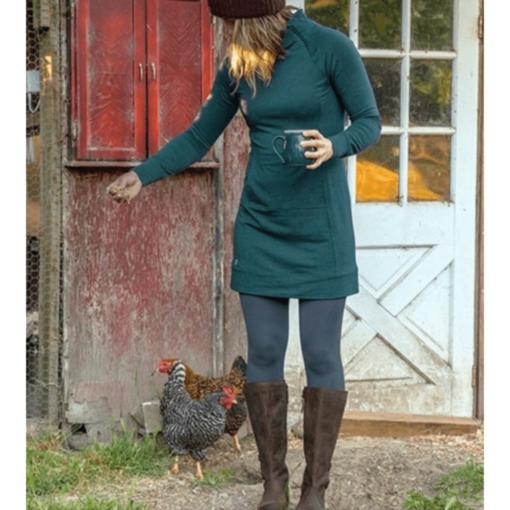 Title Nine Guthrie French Terry Sweatshirt Dress in Heather Teal Green Size XS